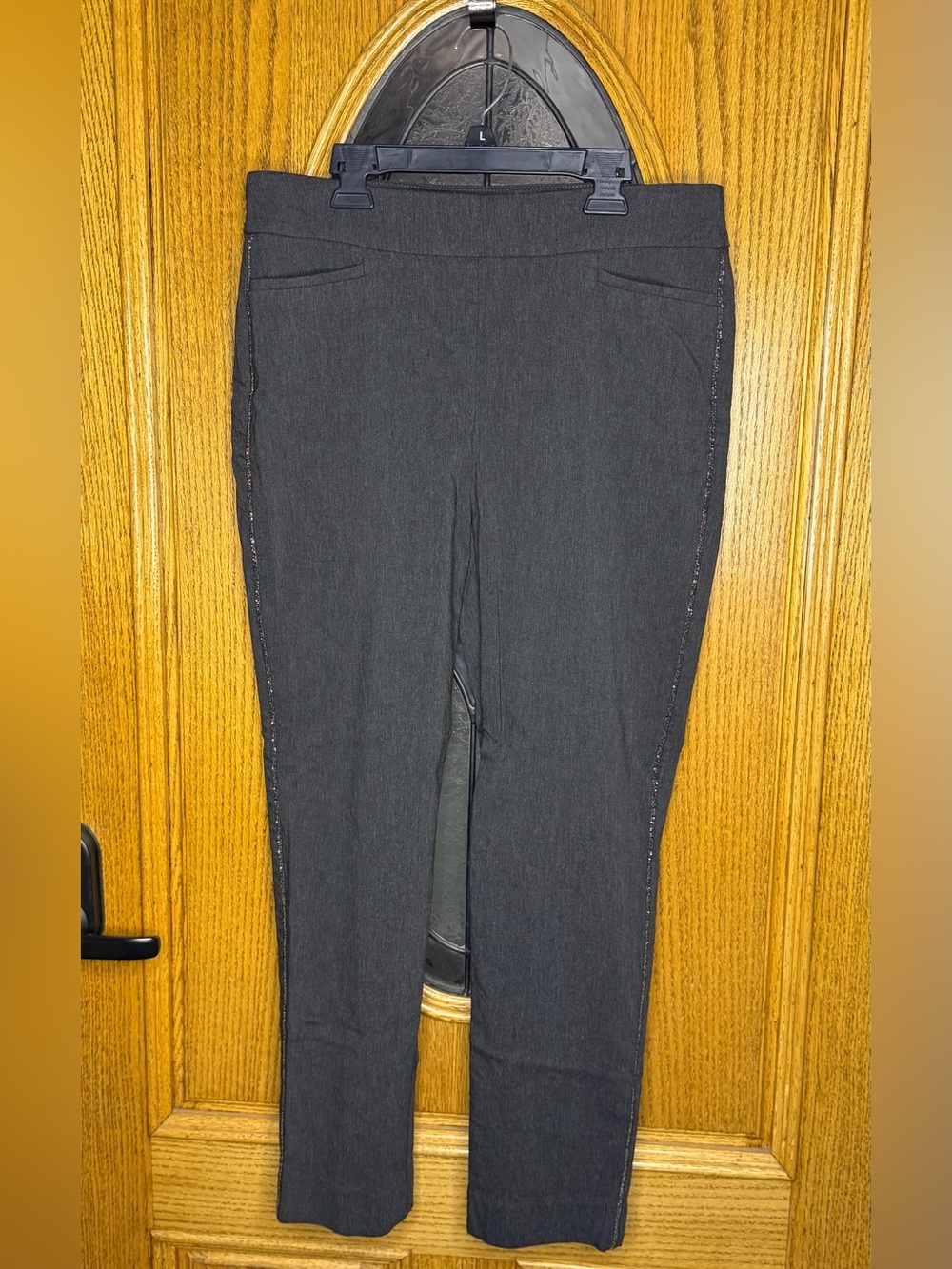 Chico’s Charcoal Gray Sparkle Side Stripe Ankle Pants